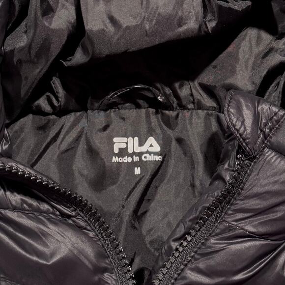 Fila Womens Jacket Puffer Coat Quilted Minimalist Gorpcore Hooded Black Medium - Picture 3 of 7